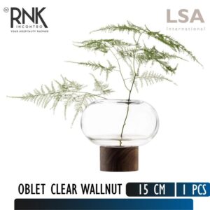 LSA "Oblate" Clear Vase Wallnut Base - 35 cm