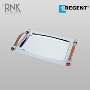 Regent Rectangular Serving Tray Stainless Steel with Leather Handles & Mirror Satin Finishing